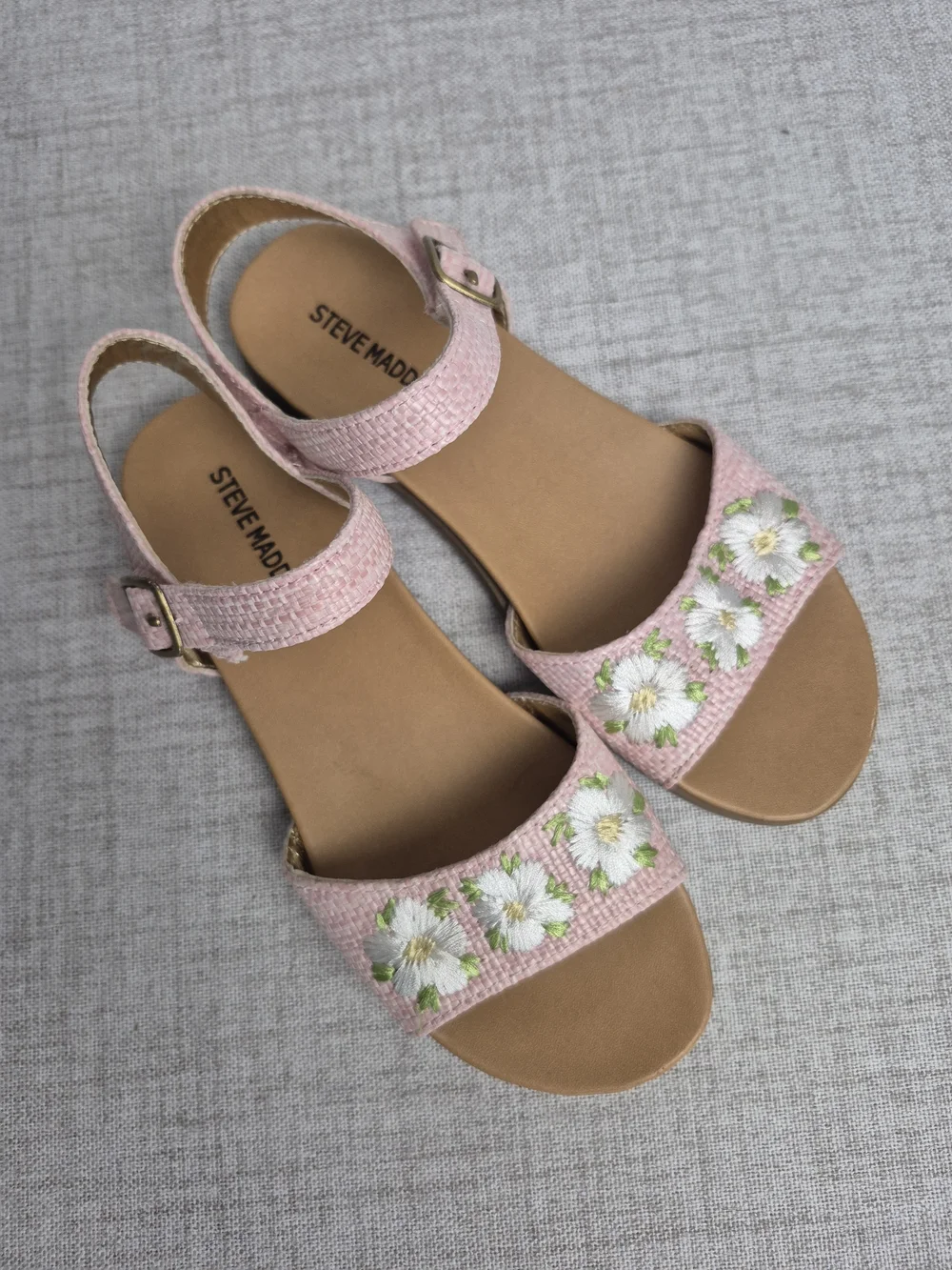 Steve Madden Girls Pink Woven Floral Embroidered Sandals Size 2
